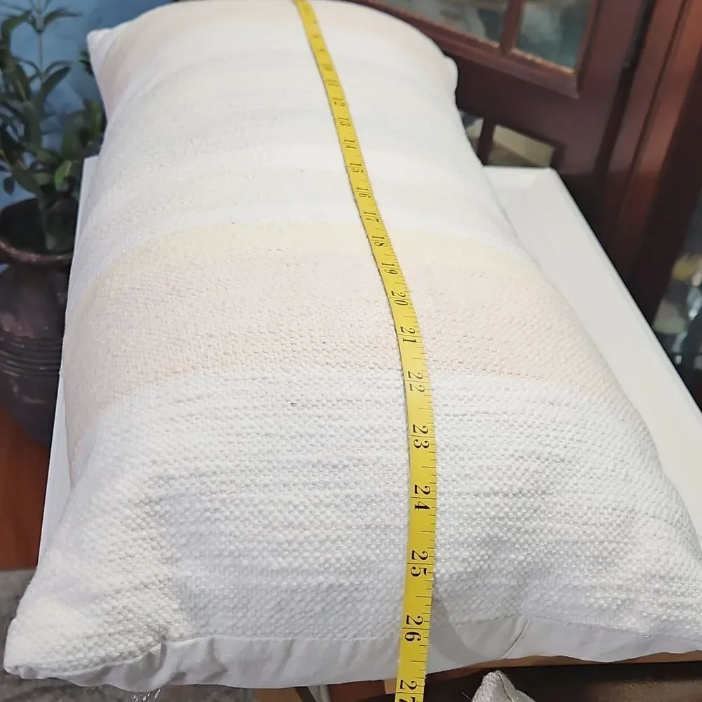 Coastal Elegant Cream and White Textured Lumbar Pillow